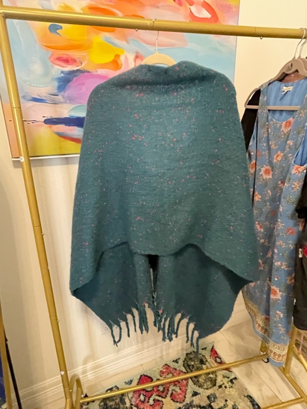 Tahari Teal Knit Top with Pink Fleck Detail - Picture 6 of 6